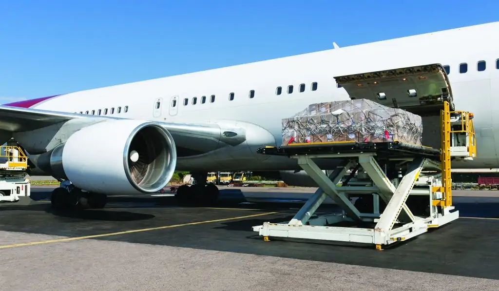 Cargo being loaded into a cargo plane