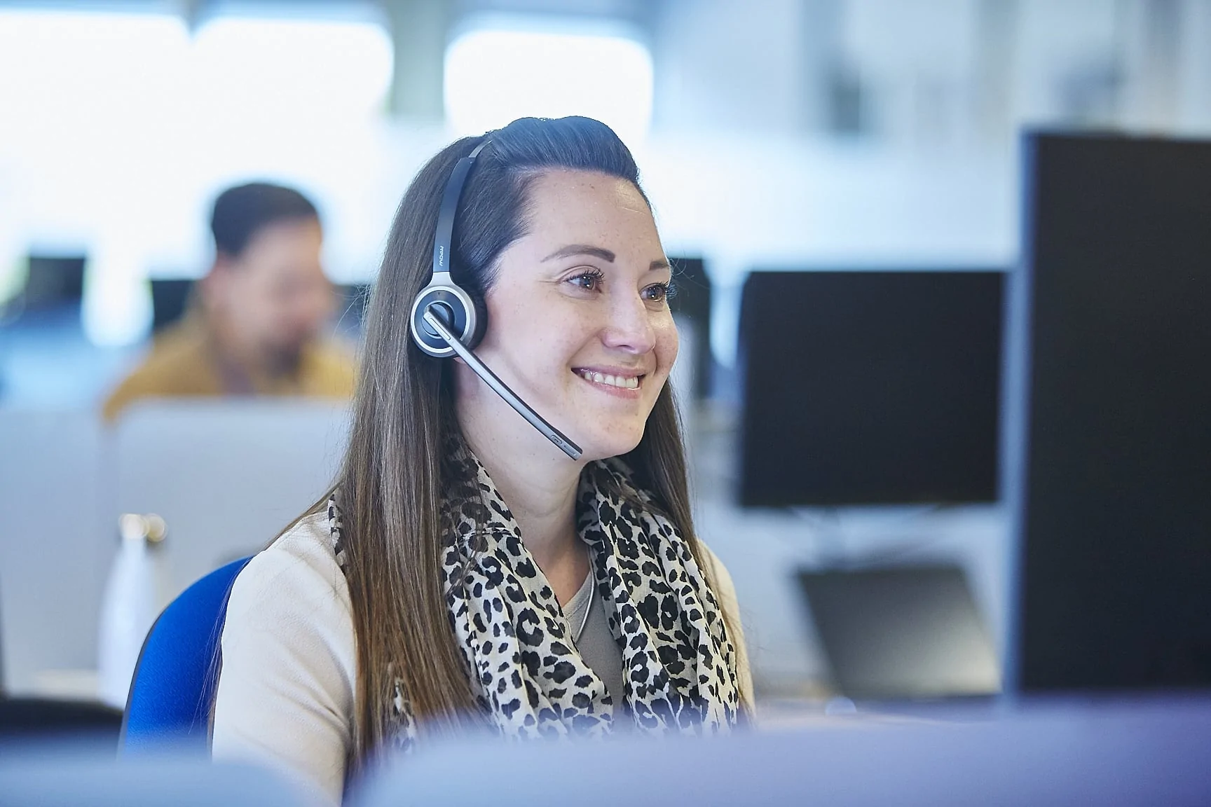 Office staff using headset