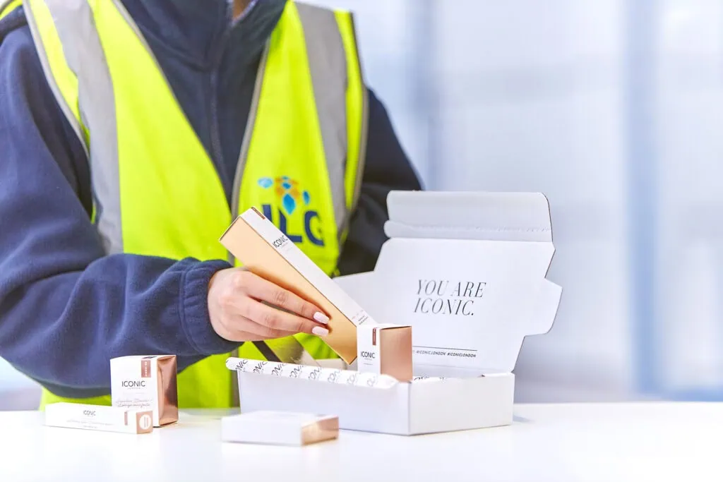 Iconic London products being packed into a box