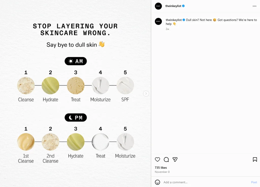 Inkey List instagram post showing order of skincare