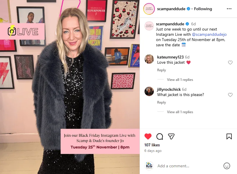 scamp and dude screenshot of Jo Tutchener Sharp (founder of scamp and dude)