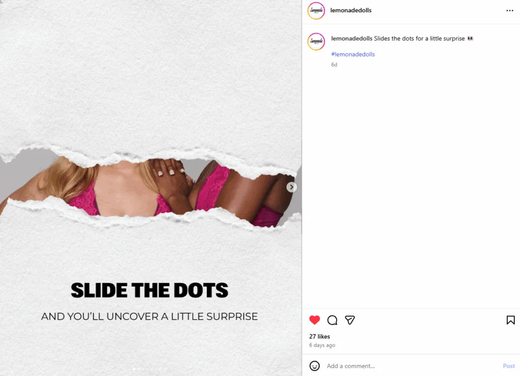 Lemonade Dolls 'swipe to reveal discount' instagram post